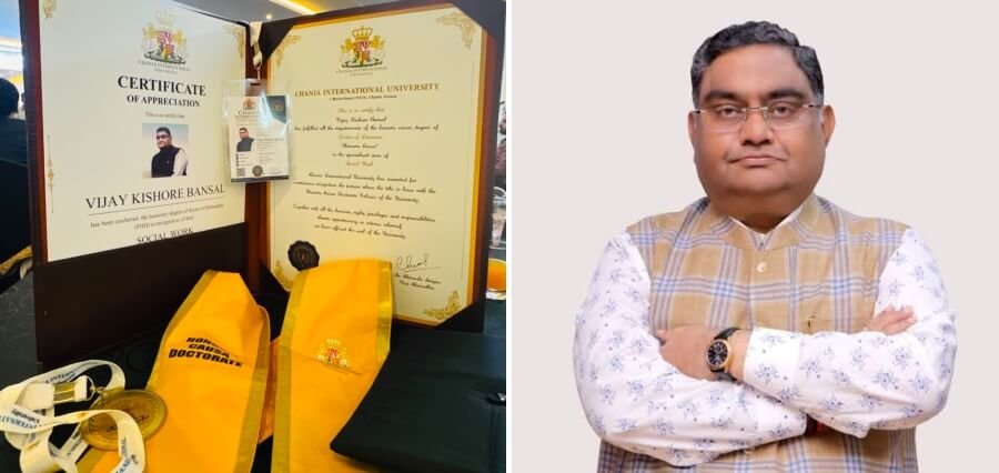 Read more about the article INDIAN HUMANITARIAN DR. VIJAY KISHORE BANSAL HONOURED WITH HONORARY DOCTORATE AT INTERNATIONAL CONVOCATION IN DUBAI
